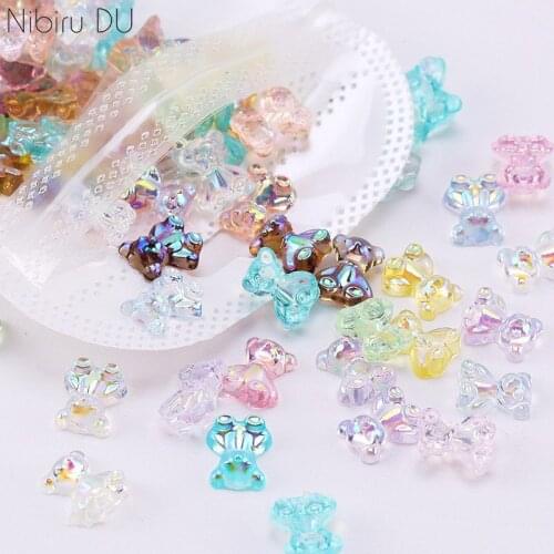 Mixed Color Nail Art Bear Decoration Aurora Resin Kawaii Little Bear DIY For Manicure Nail Design 2021 Nail Accessories Parts