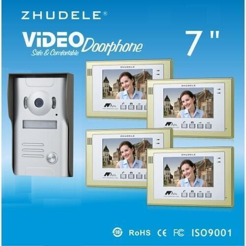 ZHUDELE New Style Intercom System Video Door Phone For Villa Kits 4X7"Color TFT LCD Monitor + 1 Waterproof Doorbell CCD Camera