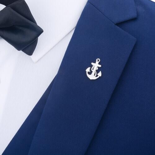 High Quality Silver Anchor Brooch Mens Suit Shirt Necktie Pin Metal Brooches Collar Pin Man Gift Jewerly Accessories QiQiWu