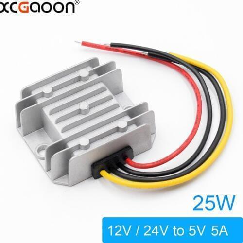 XCGaoon DC DC Converter Adapter input DC 12V 24V ( Voltage Range 8V-40V ) Output 5V 5A 25W Step Down Car Power Supply