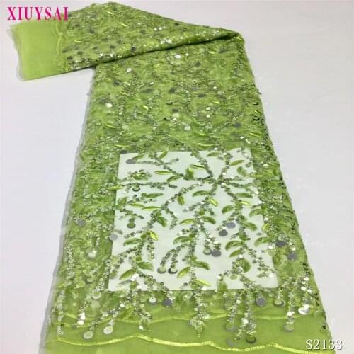 Green French Tulle Lace Fabric High Quality African Lace Fabric Heavy Sequins Nigerian Mesh Laces For Wedding Sew