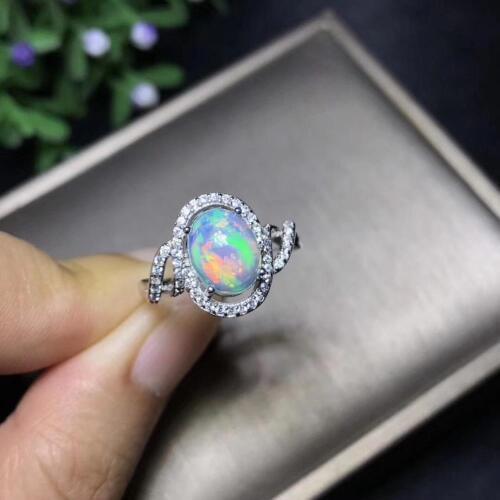 Natural opal woman rings change fire color mysterious 925 silver Beautiful colour of gemstones