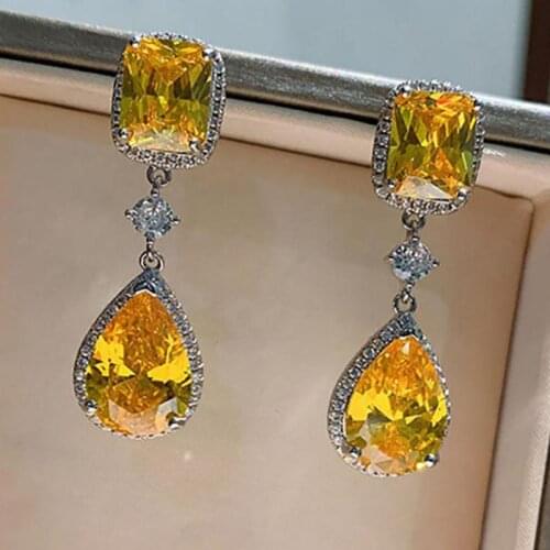 Luxury 2021 Trend Simulation Topaz Pink Crystal Drop Earrings For Women Vintage 925 Sterling Silver Wedding Party Fine Jewelry