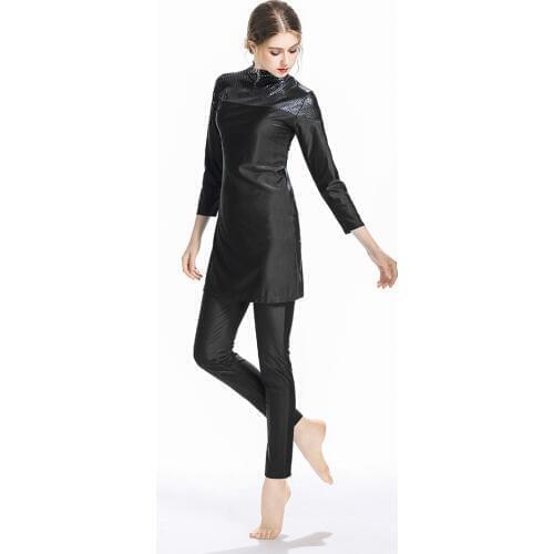 TaoBo All Black Top Quality Female Muslim Clothing Islamic Swimsuit Women Clothes For Beach Contrast Muslim Swimwear Patchwork