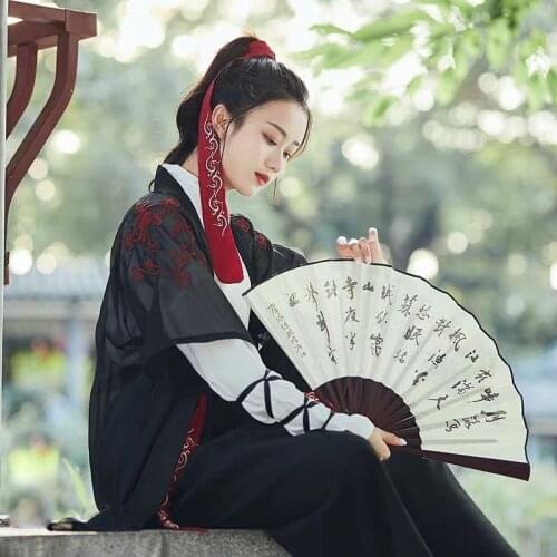 XinHuaEase Hanfu Women Dress Swordsman Chinese Traditional National Folk Dance Costume Oriental Outfit Cosplay Clothing Black