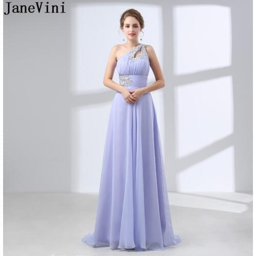 JaneVini Lavender Women Ladies One Shoulder Crystal Bridesmaid Dress Long Chiffon Beaded Wedding Party Bridal Formal Gowns 2018