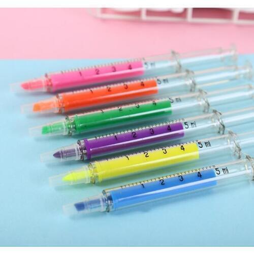 1pc Oblique Head Color Highlighter Funny Cute Needle Tube Syringe Permanent Marker Pen Child Painting Graffiti Color Marker Pen