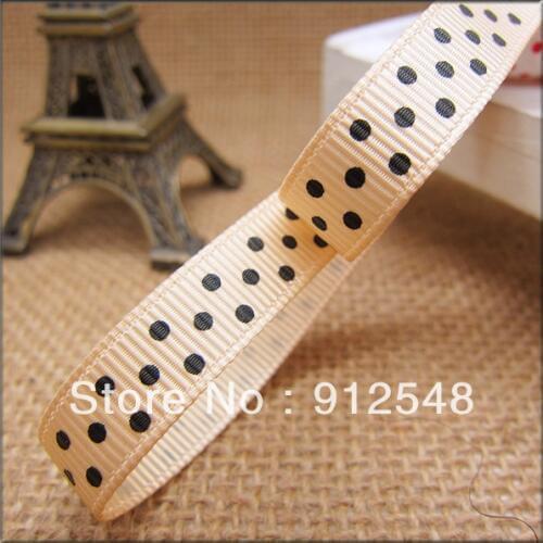 20yards 3\/8" 10mm black Polka Dots beige Grosgrain Ribbon -Free Shipping,hyd004