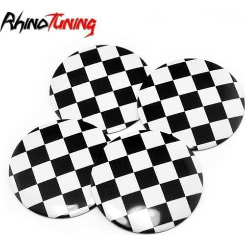 4pcs 56mm Wheel Center Hubcap Emblem Badge Black and White Plaid Curved Sticker Car Rims Auto Styling Accessories