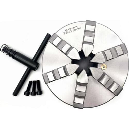 6'' 6 Jaw Lathe Chuck Self-Centering Chuck K13-160mm 6-Jaw Plain Back Hardened Steel for CNC Milling Lathe Machine Lathe Chuck