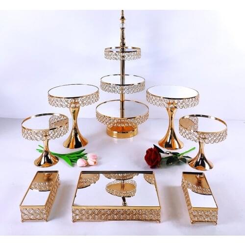 8pcs Crystal Metal Cake Stand Set Acrylic Mirror Cupcake Decorations Dessert Pedestal Wedding Party Display Tray
