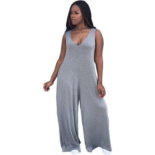 BAMBOOBOY Womens Summer Fashion V neck Pure Color Sleeveless Loose Beach Casual Jumpsuit ZL933