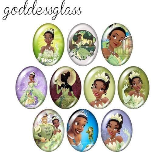 Disney Princess Tiana the Frog 10pcs mixed 13x18mm/18x25mm/30x40mm Oval photo glass cabochon flat back bracelets Making findings