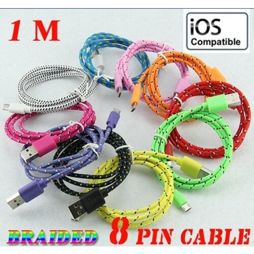 Colorful 1M 3Ft Cable for iphone Fabric USB Braided Wire Data Sync Cloth Woven Cord Woven Cable for iPhone X 8 iOS11 500pcs/lot