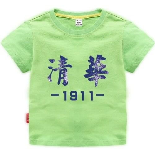 Childrens Short Sleeve T-shirt Summer Kid Boys Chinese Letter T-shirt Girls Cotton Tops Tee Children Clothes 1-12 Years Old