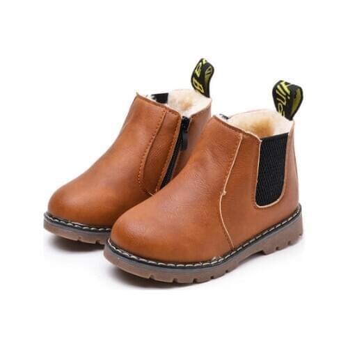 21-36 Size Children Martin Autumn Girls PU Leather Boys Ankle Boots Toddler Baby Kids Plush Winter Warm Shoes