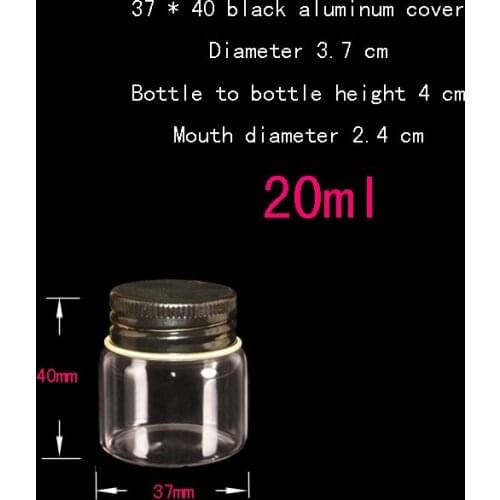 Capacity 20ml (3.7*4*2.4cm) 150pcs/lot black Aluminum cap glass bottle ,20ml Glass Bottles with cap,mini Glass Bottles