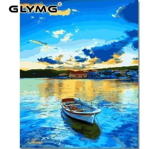GLymg Diy Square Drill Diamond Painting Blue Ocean Ship Paint With Diamonds Full Drill Rhinestones Embroidery Home Decor