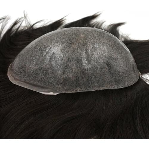 Hstonir Injected Adhesive Toupee Indian Remy Hair Injection Silky Straight Men Women Replacement Systems Stock H076