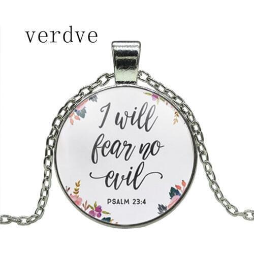 I will Fear No Evil Psalm 23 4 Necklace Floral Calligraphy Bible Verse Quote Necklaces Women Men Christian Jewelry Gifts
