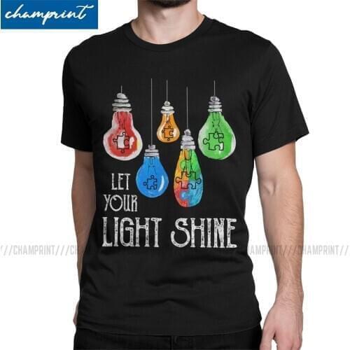 Autism Awareness Lets Your Light Shine T-Shirt Men Autismo Autistic Vintage Tee Shirt Round Neck T Shirt Summer Clothes