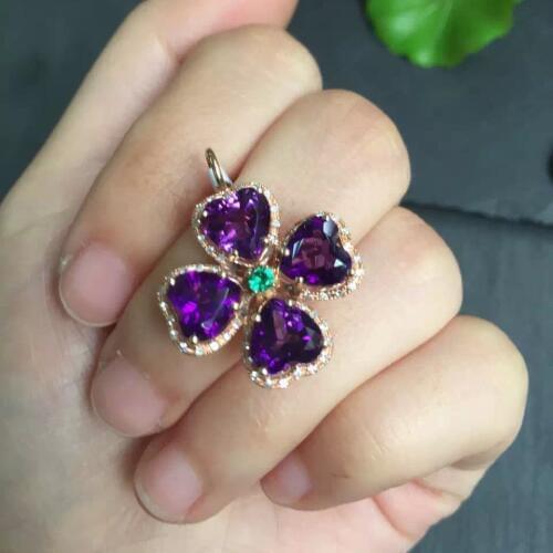 Fine Jewelry Collection g18K PENDANT Real 18K White Gold 100% Natural Uruguay Amethyst Gemstone Pendant Necklace