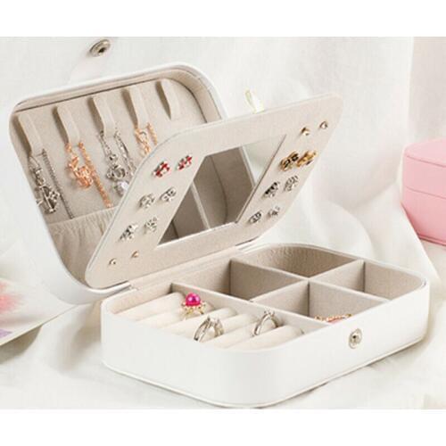 Korean Style Fresh And Simple Girl Earrings Plate Jewelry Box Protable Leather Earrings Ring Multi-function Jewelry Storage Box