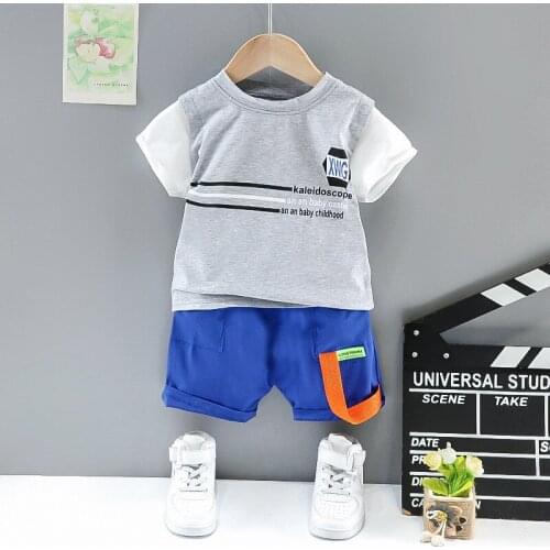 Fashion Boy Casual 2021 Summer Baby Clothes Geometric Letters Childrens Short-Sleeved Two-Piece Suit