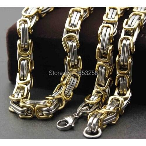 18''-40'' Mens Gold and Stainless Steel Byzantine Huge Big Necklace Chain XMAS Gifts Jewlery 8mm