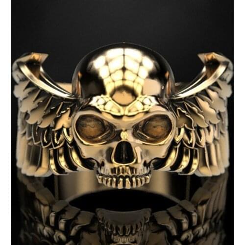 2021 New Arrival Mens Ring Retro Exaggerated Devil Wings Punk Skull Man Holiday Gift Ring Luxury Jewelry for Men Wholesale