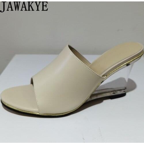 Transparent Wedges Hgih-heel Mules Summer Womans Slippers Fashion Week Rome Sandals Genuine Leather Luxury Brand Shoes mujer