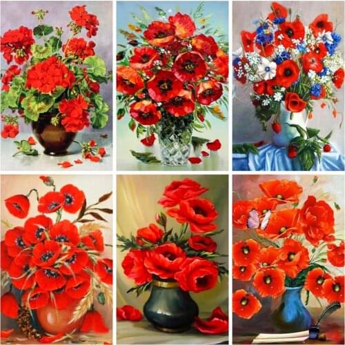 Huacan 5D Diamond Embroidery Sets Poppy Diamond Painting Vase Flower Mosaic Paintings For Interior Creative Hobbies Home Decor