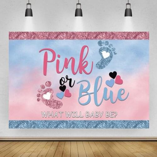 Newborn Baby Gender Reveal Family Guess Party Wall Decor Backdrops Pink Blue Footprint Kids Birthday Cake Table Backgrounds