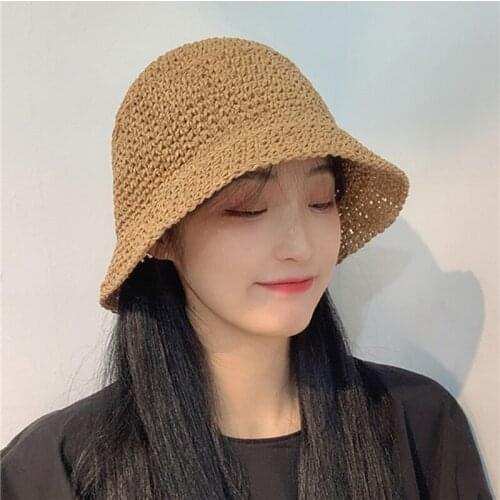 Summer Women Hand-woven Bucket Fisherman Hat Female Fashion Straw Beach Hat Casual Vacation Sunscreen Hats For Women