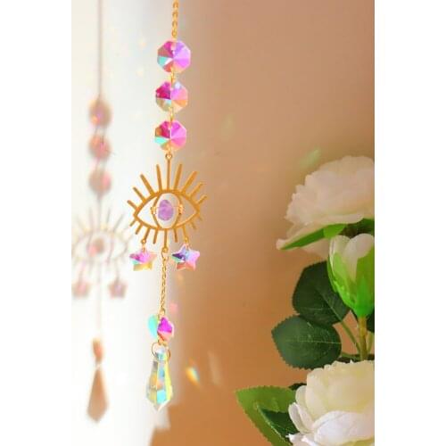 Hanging Crystal Star Hexagon Eye Craft Window Car Prism Natural Stone Moon Bell Pendant Rainbow Maker Home Garden Decoration