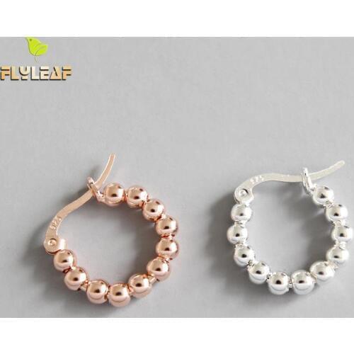 Flyleaf Rose Gold Beads Hoop Earrings For Women 2018 New Trend 100% 925 Sterling Silver Lady Fashion Jewelry