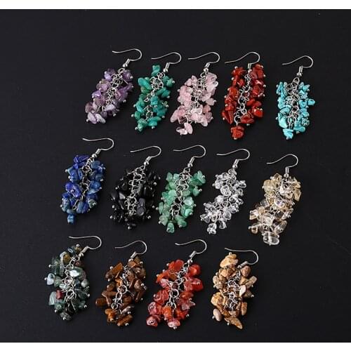 Boho Natural Crystal Stone Earring Womens Fashion Handmade Long Tassel Hanging Drop Earrings Multi Color Irregular Jewelry