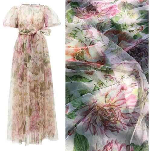 50x145 cm Apricot pink mesh large peony flower dress skirt handmade diy custom polyester fabric cloth for dress sewing