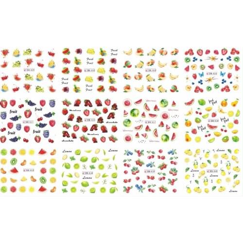 UPRETTEGO 12 PACKS / LOT NAIL ART BEAUTY WATER DECAL SLIDER NAIL STICKER CARTOON FRUIT BANANA CHERRY APPLE WATER MELON BN829-840