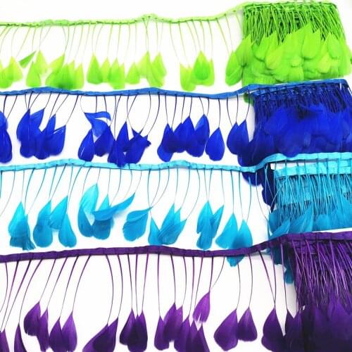 2yards Stripped Goose Tail Feathers Trims DIY Sewing Skirt Apparel Plumas for Crafts Wedding Dress Needlework Accessories10-15cm