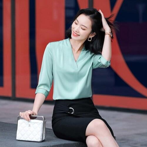 Plus Size 5XL Fashion V-neck Half Sleeve Blouses Shirts for Women Spring Summer OL Styles Blouse Ladies Office Work Wear Tops