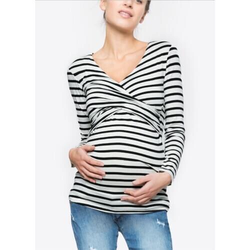 Women Striped Blouse Long Sleeve Ladies Pregnant V-neck Shirts Casual Tops Blouse Femme Blusas Mujer de Moda Feminine 2019