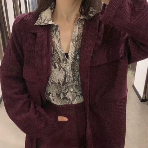 Soft Corduroy Suits Vintage Woman Dark Purple Loose Spring Autumn Casual Ladies Oversized Jackets Female Chic Short Skirts