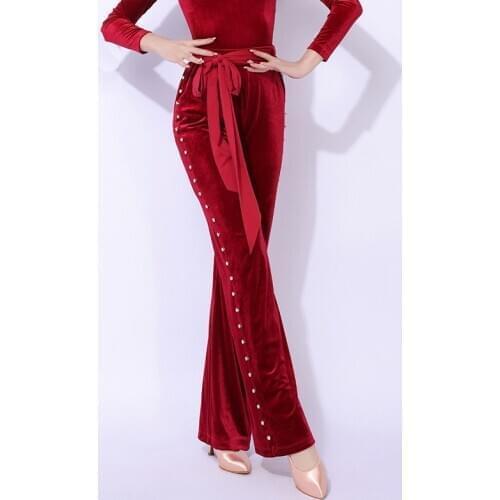 Latin Ballroom Dance Pants Ladies Professional Latin Practice Clothes Women Waltz Performance Red/Black Velcet Trousers VDB3074