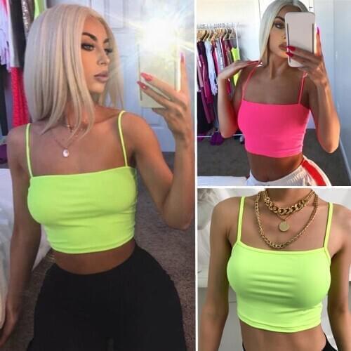 Womens Neon Green Camis Tanks Tops Sleeveless Cotton Bustier Unpadded Bandeau Bra Vest Crop Top Seamless Bralette Tees
