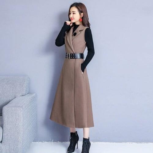 Fashion Woolen Dress Women Autumn New Korean Long Temperament Plus Size Splicing Thick Two-Piece Base Dress Female Vestidos G939