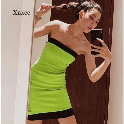 Strapless Splice Wrap Breast Dress Summer Lady Casual Bodycon Sexy Mini Pencil Dress Women Elegant Party Club Green Dresses