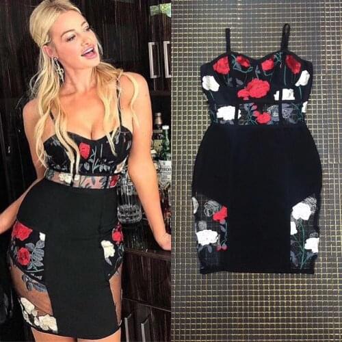 2020 Elegant Floral Vestidos Party Gifts Sexy Straps Dress Celebrity Party Bodycon Bandage Celebrity Rayon Dresses Ladies