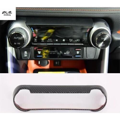 1pc Car sticker ABS carbon finber grain air conditioning control adjustment panel decoration cover for 2019 Toyota RAV4