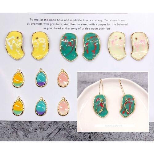2pcs Vintage Artistic Sense Ear Stud Translucent Pendant Handmade Drop Ornament Accessories DIY Earrings Hand-Painted Material